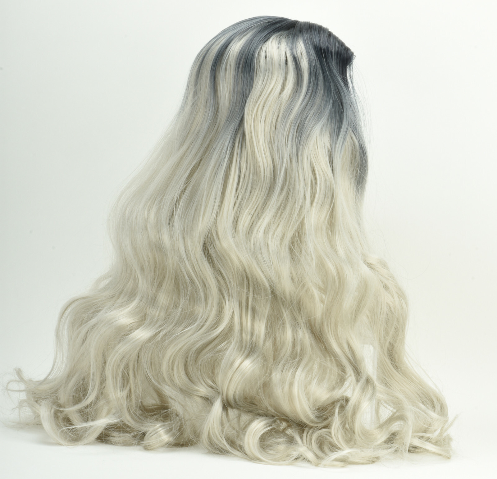 Ash Gray Silver White Ombre Lace Long Wavy Curly Blonde Wig Women Synthetic Hair