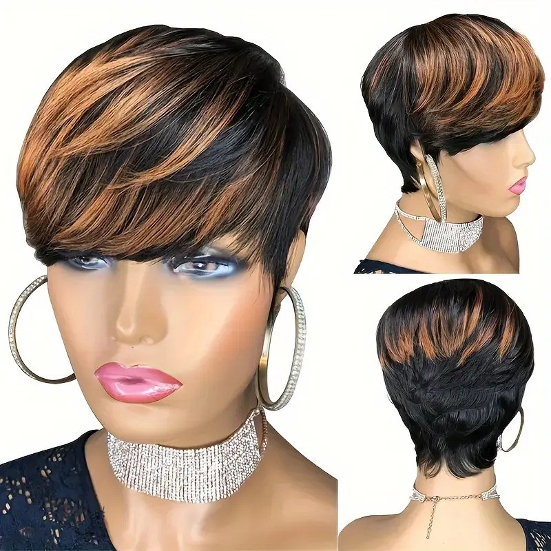Brazilian Style Brown Highlight Short Synthetic Wig for Women Rose Net Cap