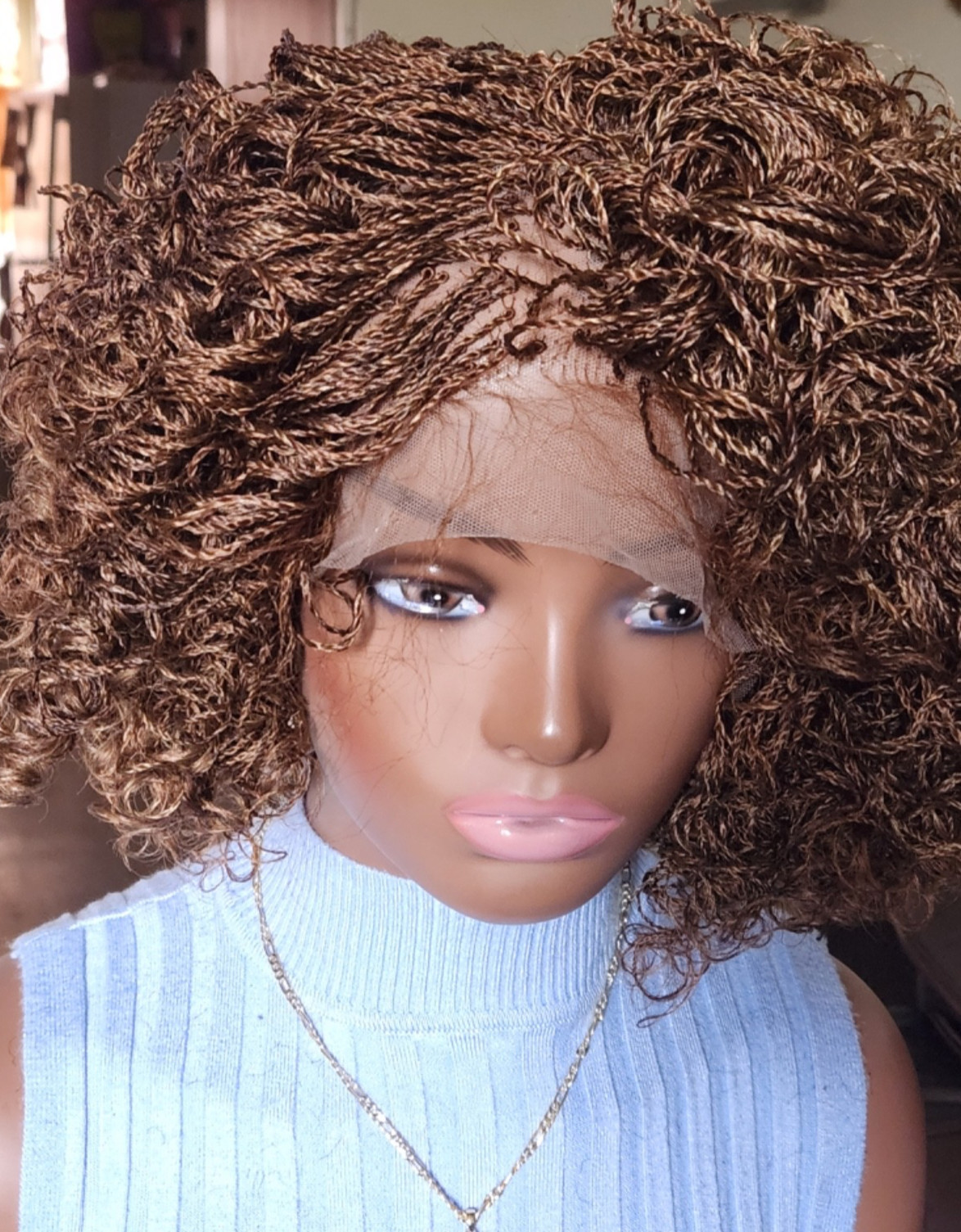 Handmade braided Senegalese twist curly wig Brown