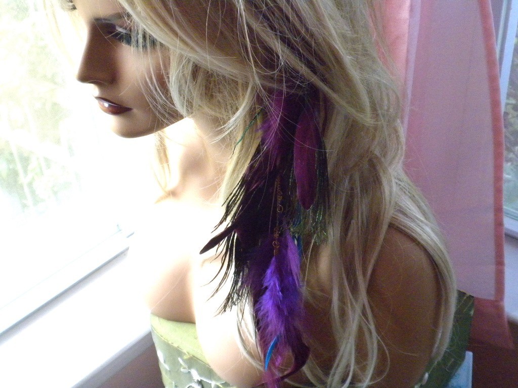 Extension Hair Snap Clip Peacock Feathers 15″ Long Feather