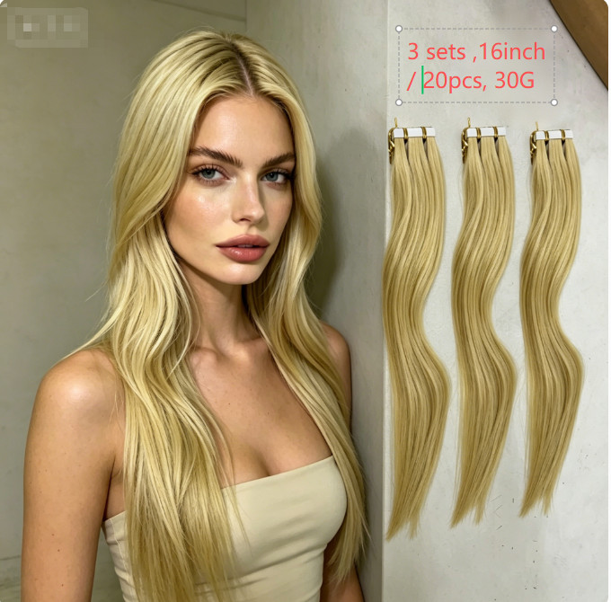 Tape in Hair Extensions 60Pcs 90G 16Inch Light Golden Blonde #24 100% Human Hair
