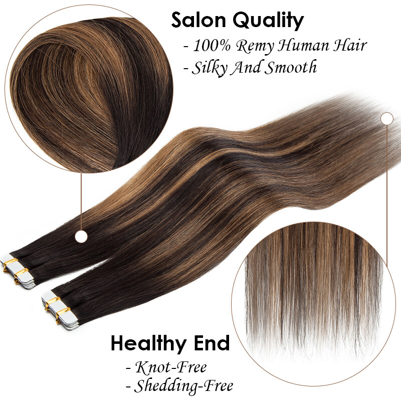 THICK Real Remy Tape in Skin Weft Human Hair Extensions Full Head Ombre 80PCS