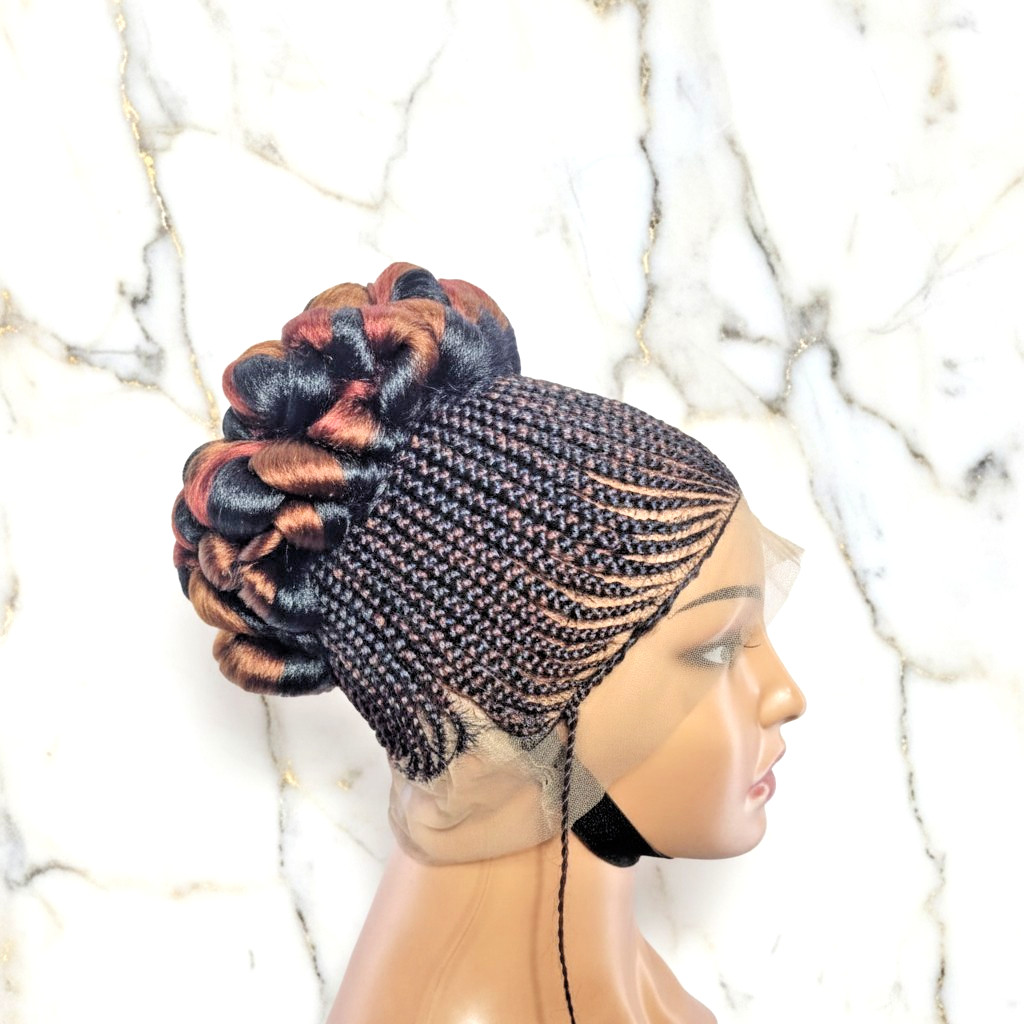 Braided Wig Cornrow with Jumbo Twist Braids Puff Knots. Full Lace with Baby Hair