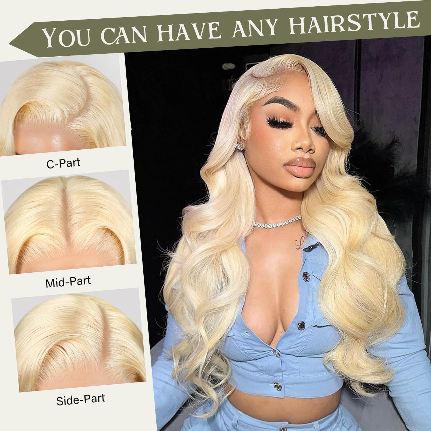 40″ Blonde Body Wave Lace Front Wig 200% Density HD Full Frontal Glueless Human
