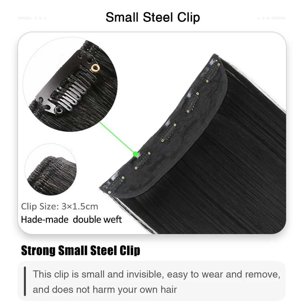Synthetic Long Straight Clip In Hair Extension 5 Clips Heat Resistant Blonde