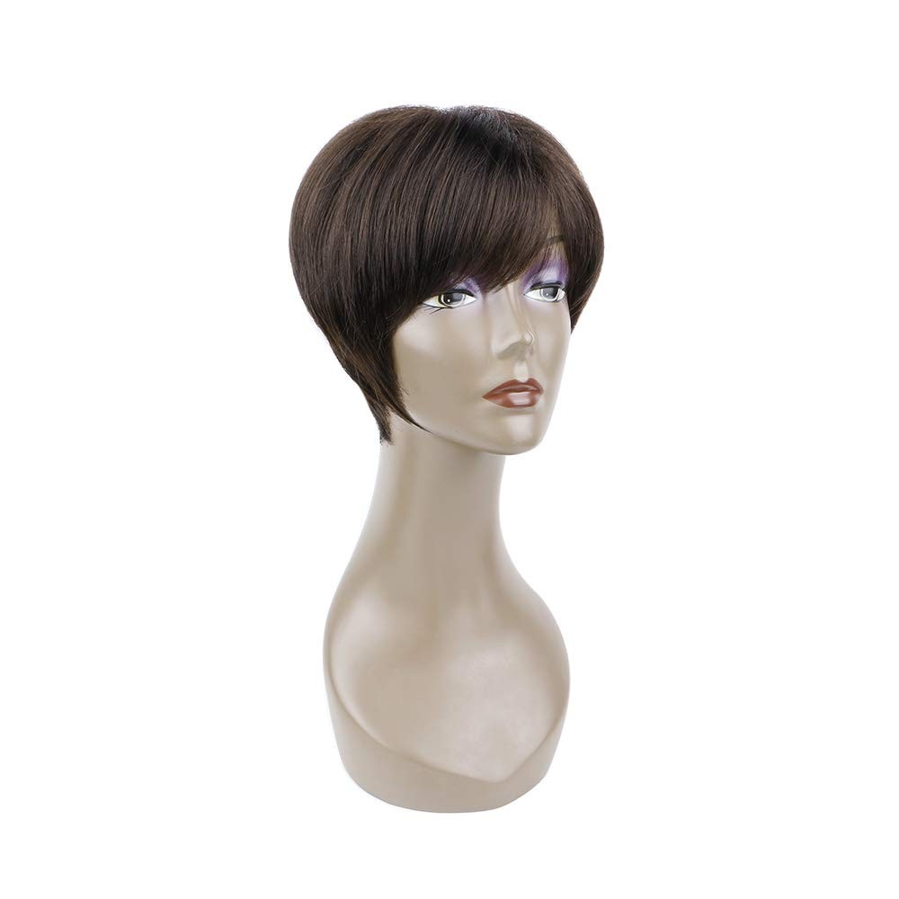 QUEENTAS Short Brown Pixie Cut Wig with 1 Count (Pack of 1), D-Black Cherry