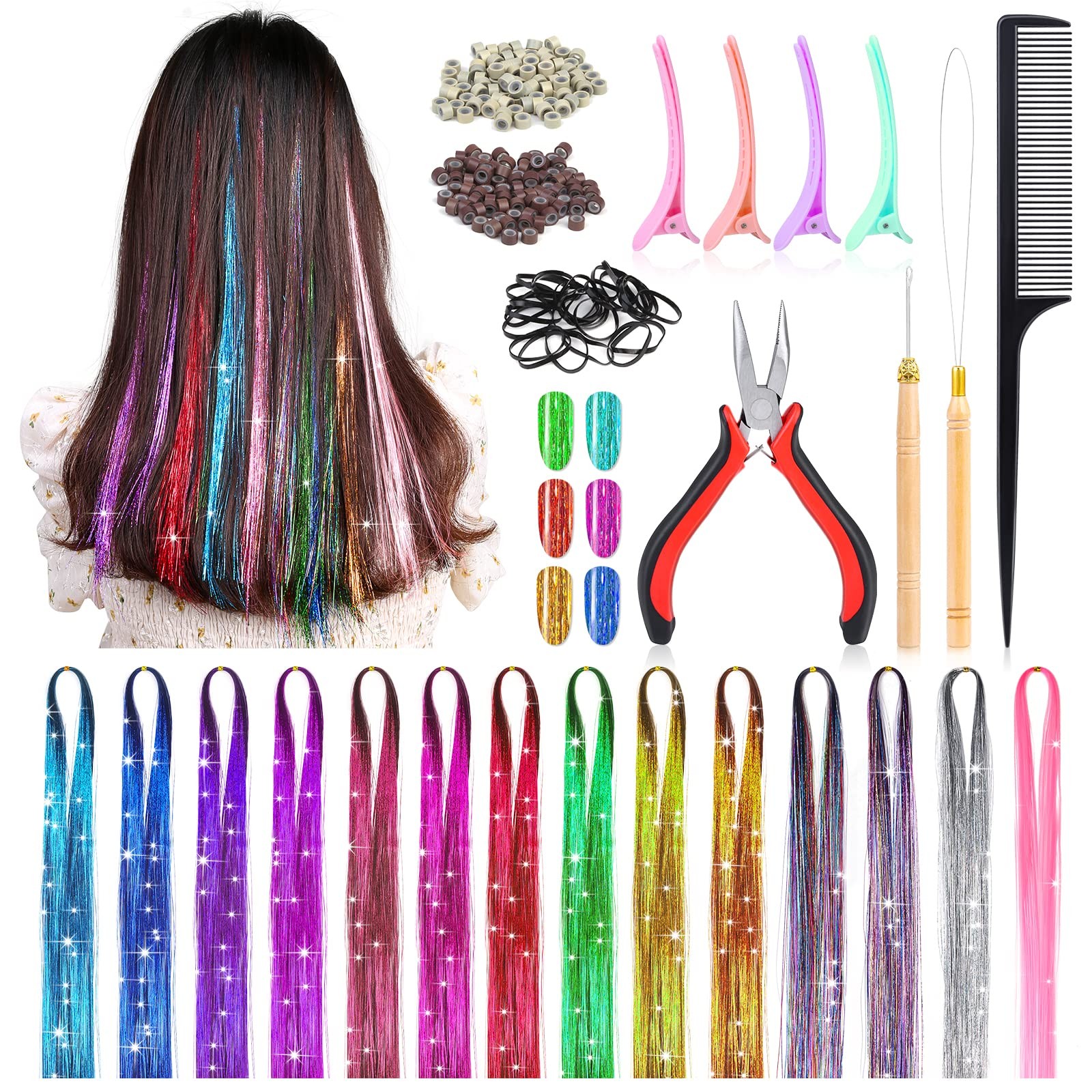 14 Colors 47 Inch, 14 2800 Strands with 200 Pcs Beads and 1 Set Tools