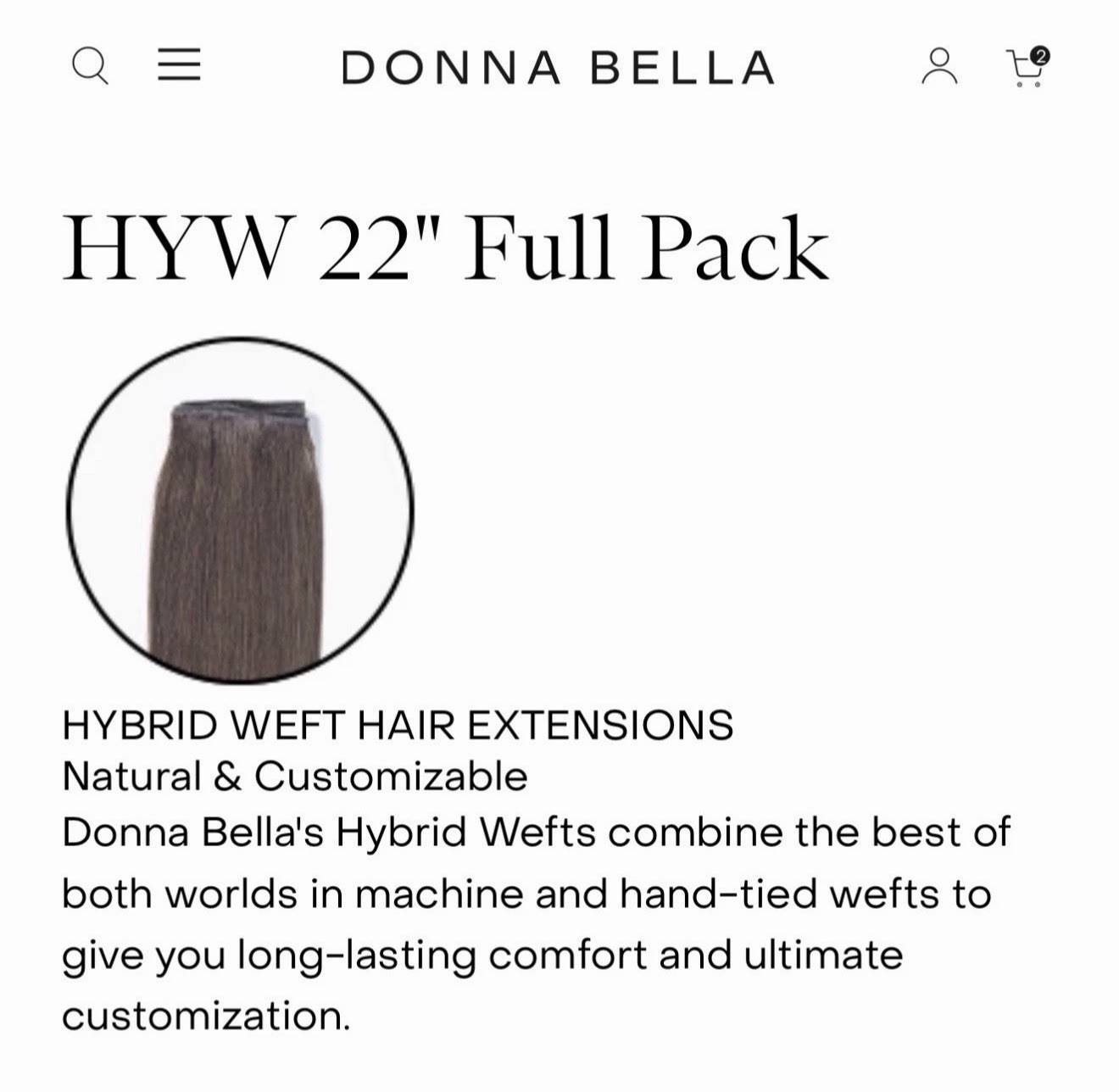 Donna Bella Hybrid Weft Extension Full Pack 22” 2N Natural Darkest Brown NEW