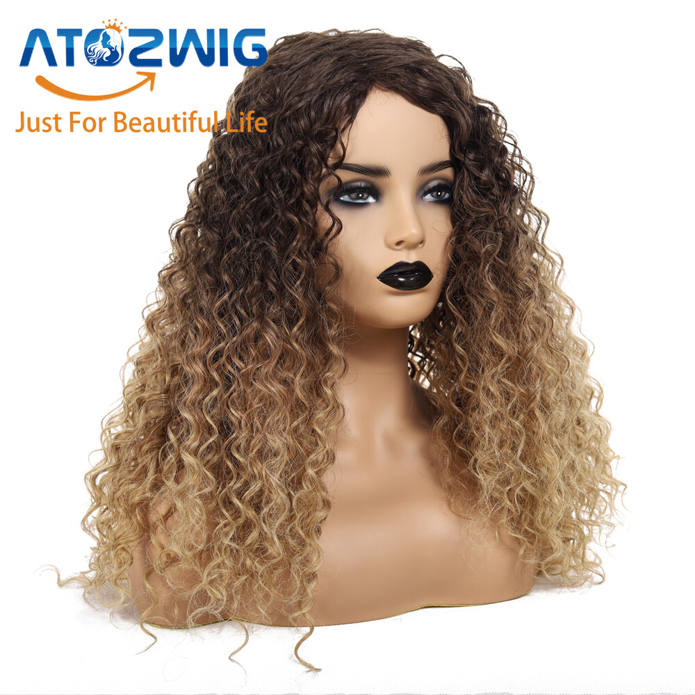 Thick Afro Hair Wig Brown Long Kinky Curly Full Wig For Ladies Heat Resistant US