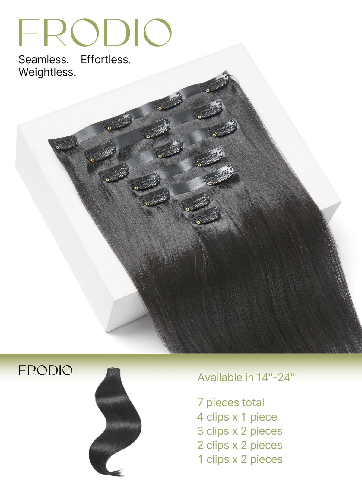 Frodio Clip Ins Hair Extensions Black Remy Real Human Hair Pu Seamless Long