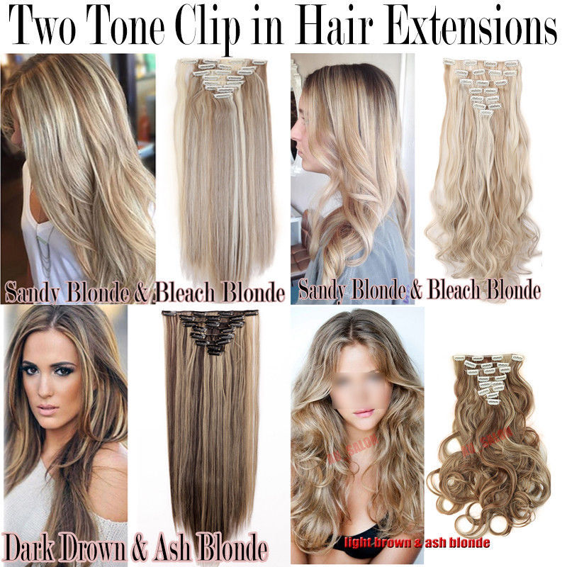 Thick Long 8PCS Clip In Real as Remy Human Hair Extension Full Head highlight US