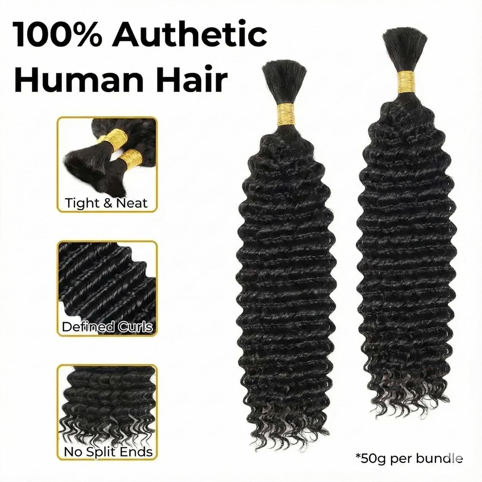 Wequeen 16A Human Braiding Hair Deep Wave 100G 20 Inch 2 Bundles/Pack 100