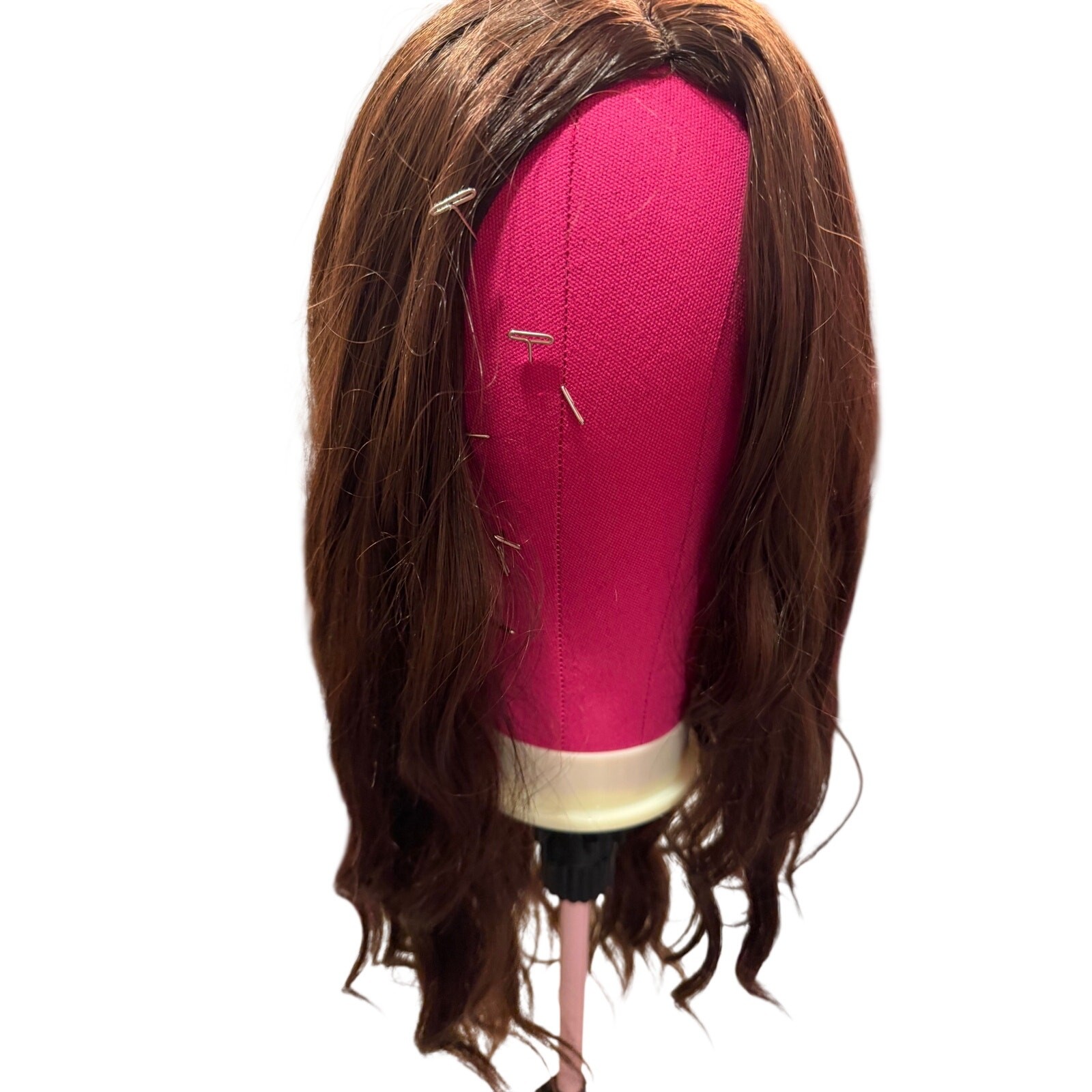 Medium Brown Wavy Wig with Red Tinsel Highlights – Heat Friendly Synthetic Wig