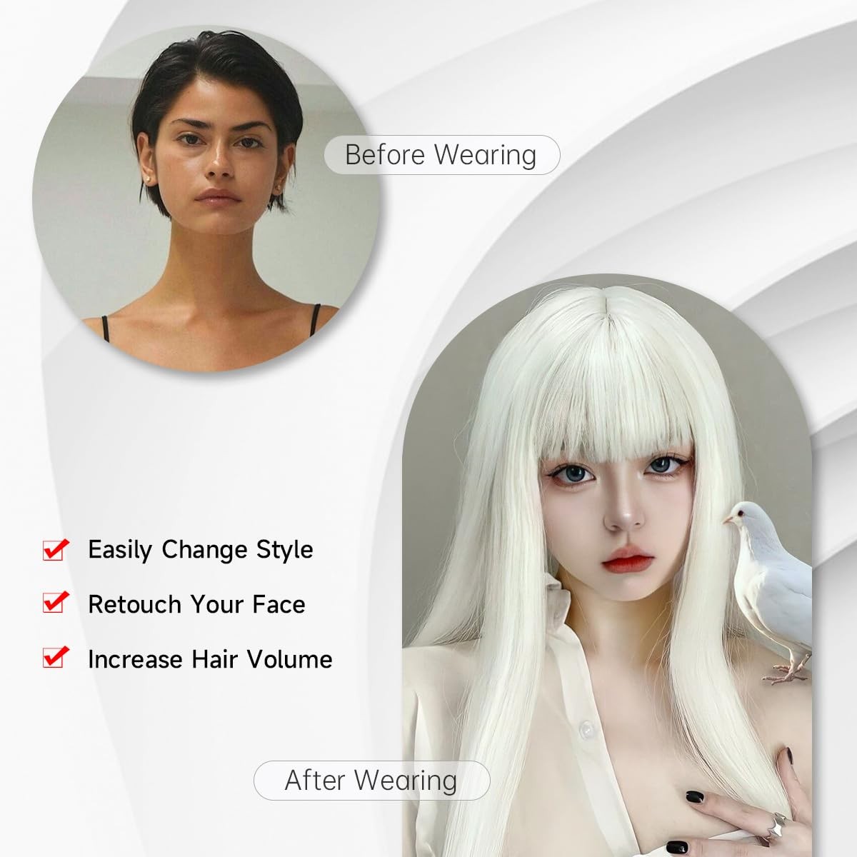 40” Synthetic Wig with Bangs Platinum White Wig Synthetic Hair Super Long St…