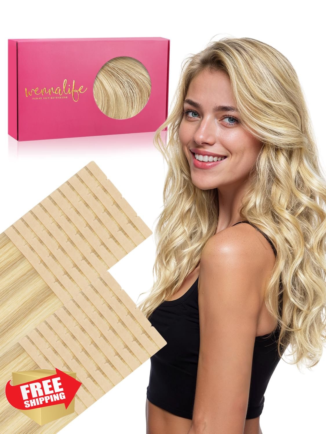 Wennalife 8cm Tape Hair Extensions 20 Inch 100g 20pcs Light Golden Blonde
