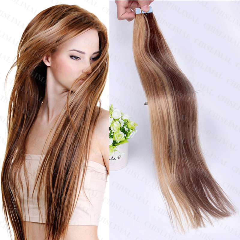 7AAA+ 16inch To 26inch Tape In Remy Human Hair Extensions PU Skin Weft full head