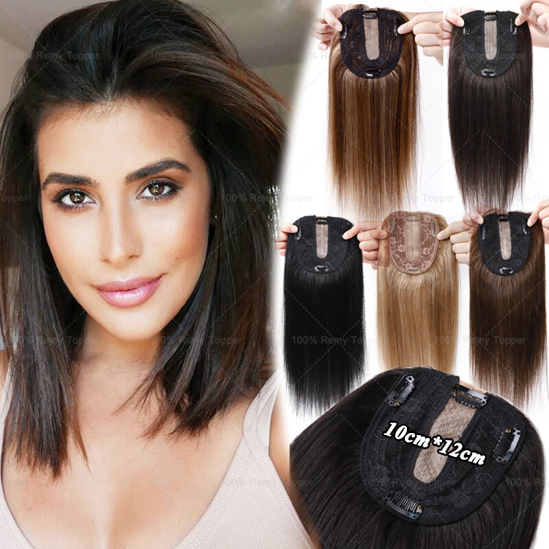 Mono Silk Base 100% Remy Human Hair Topper Clip In Top Hairpiece Wig Women Thick