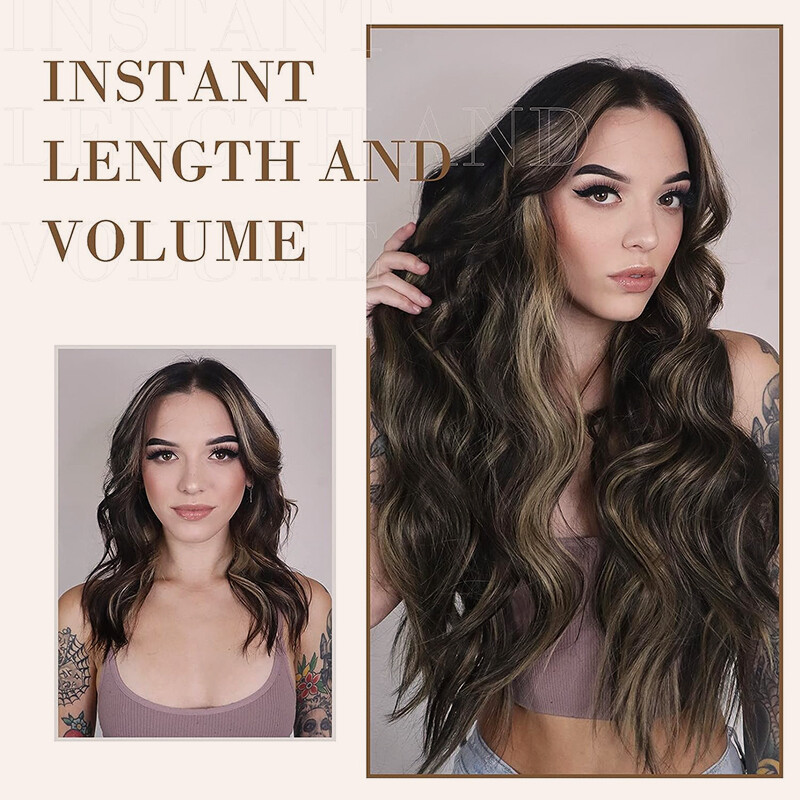 US V-Shape One Piece Clip In Hair Extensions Real As Human 3/4 Full Head Thick