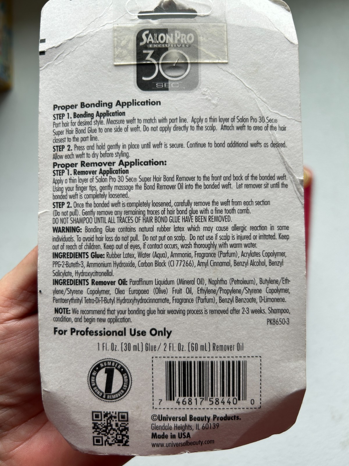LOT 3: SalonPro Kit – 2 PACK 30 SEC Super Hair Bond Glue 1 oz & Remover Oil 2 oz