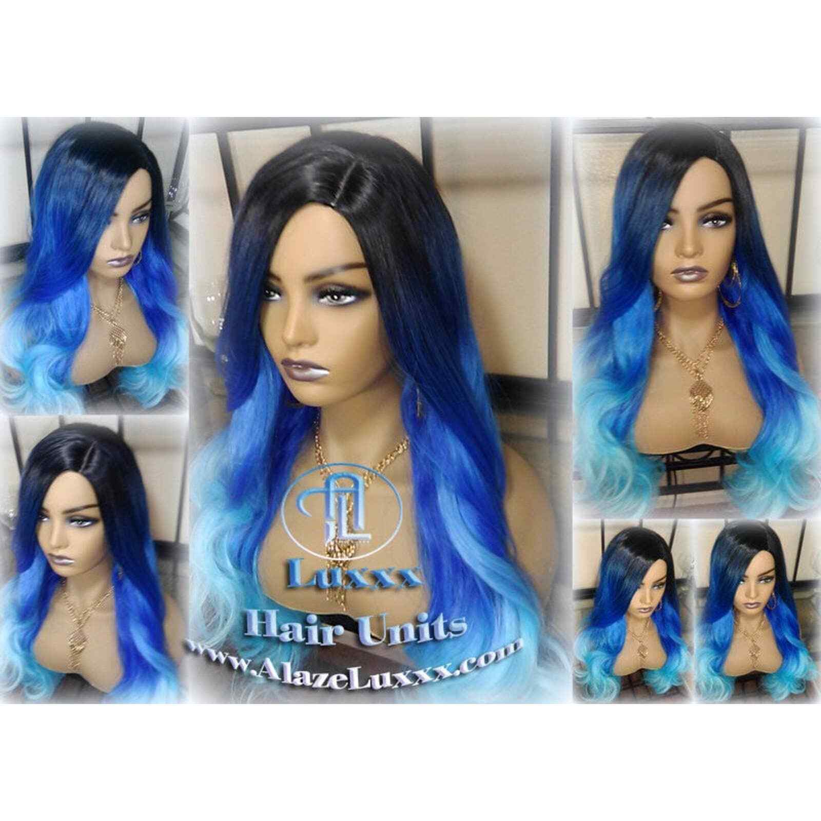 Blue Ombre Gradient Human Hair Wig Weave Mermaid bohemian Goddess