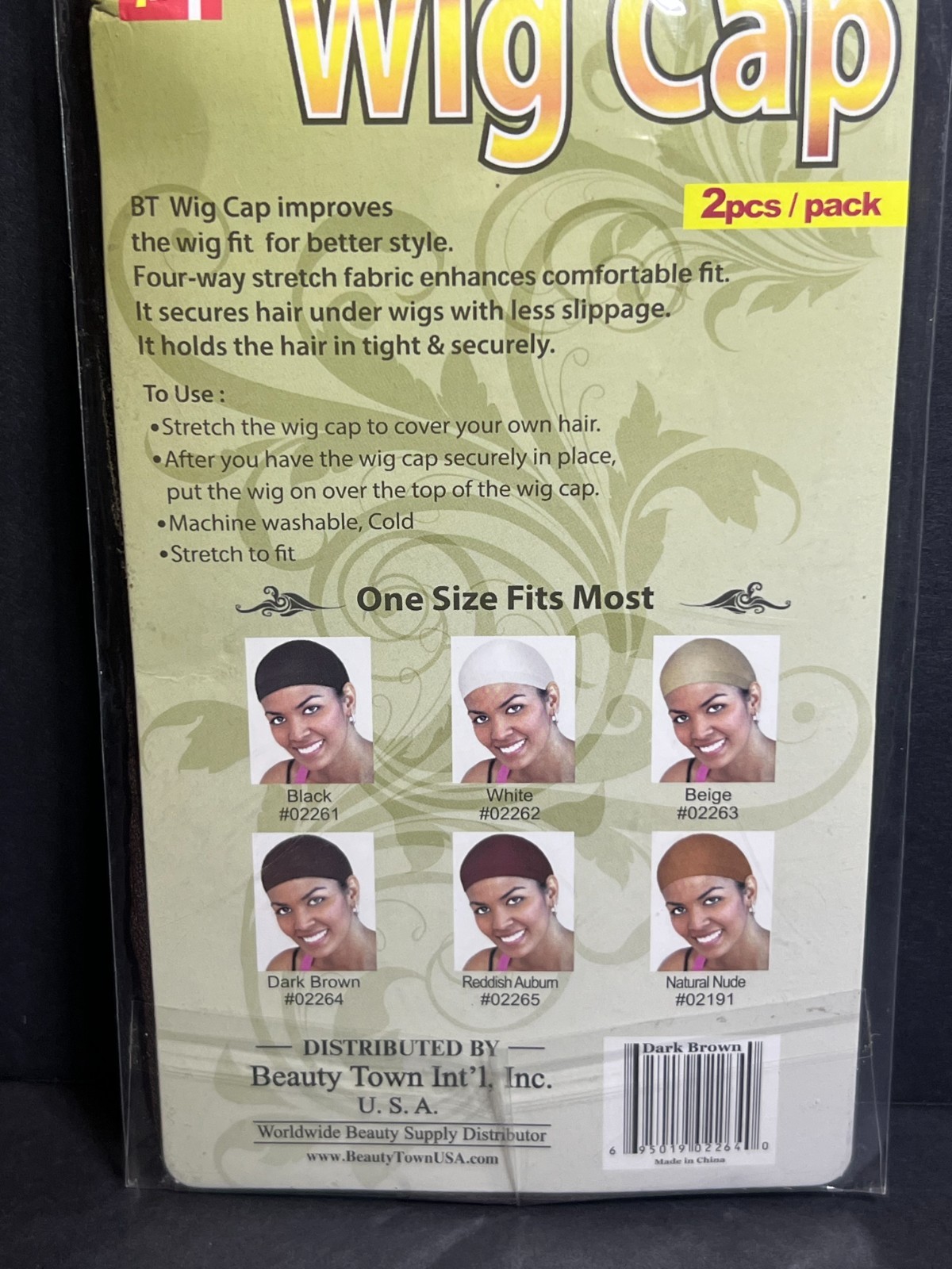 Beauty Town #02264 Dark Brown Long Lasting Lightweight Stretchy Wig Cap 2pc