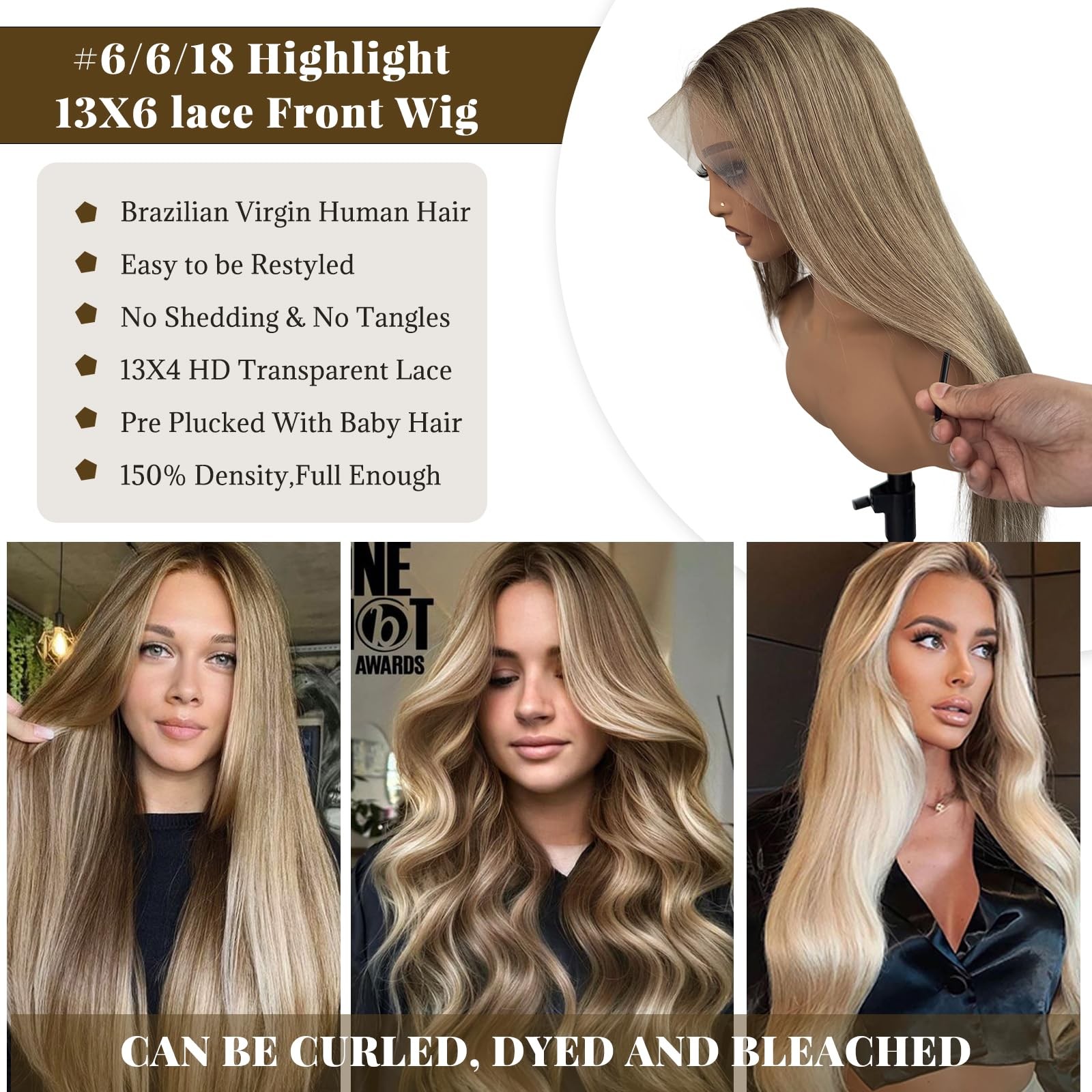 Belaved 22 Inch Ombre Lace Front Wig Human Hair 13X6 Straight Highlight Light