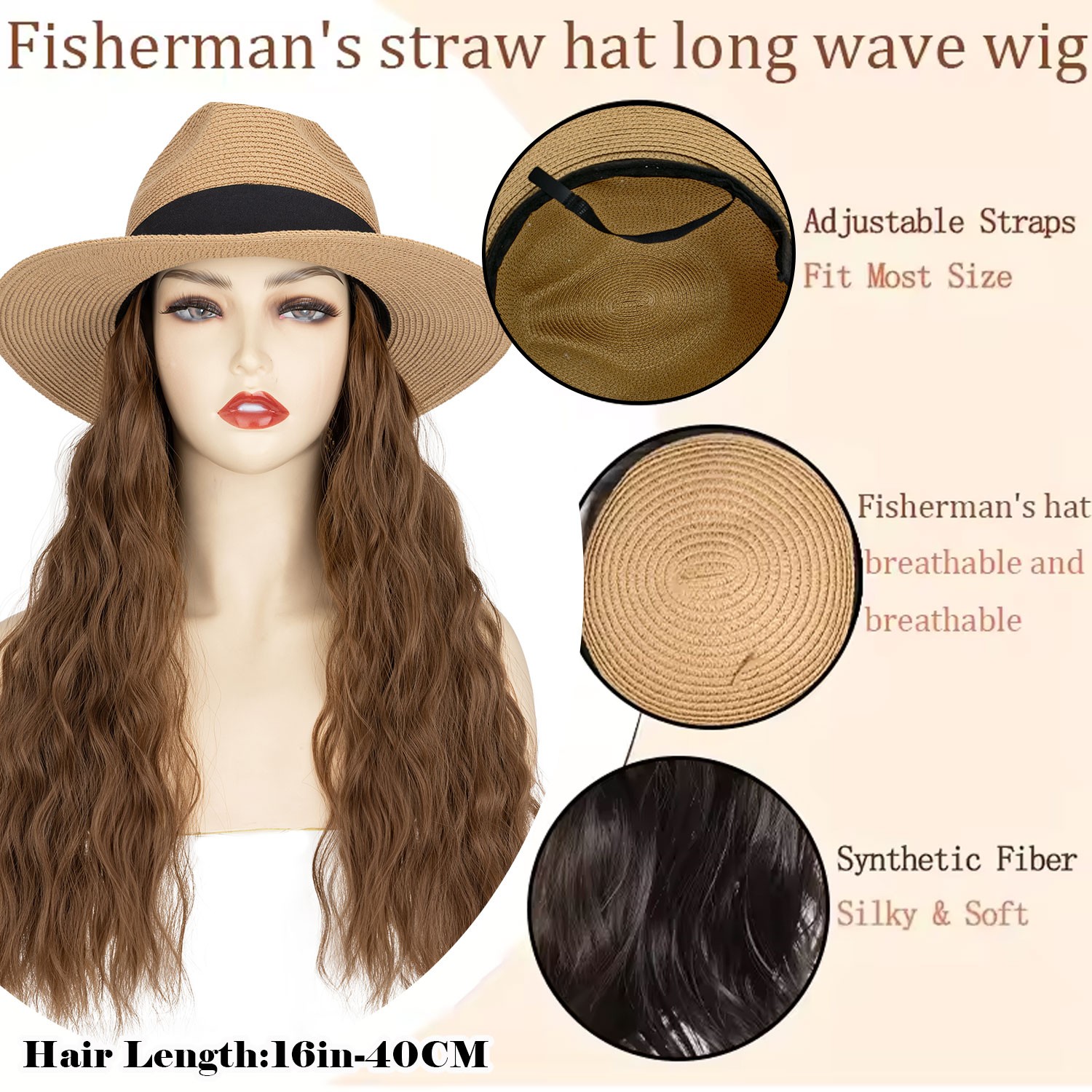 Cap with Hair Attached For Women Wigs Sun Hat with Hair Long Wavy Hair Synthetic
