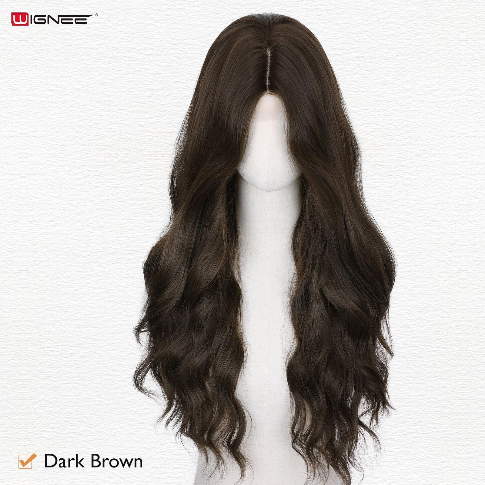 Long Wavy Wig Middle Part Dark Brown Wigs 26 Inches Brown Wigs For White Wome…