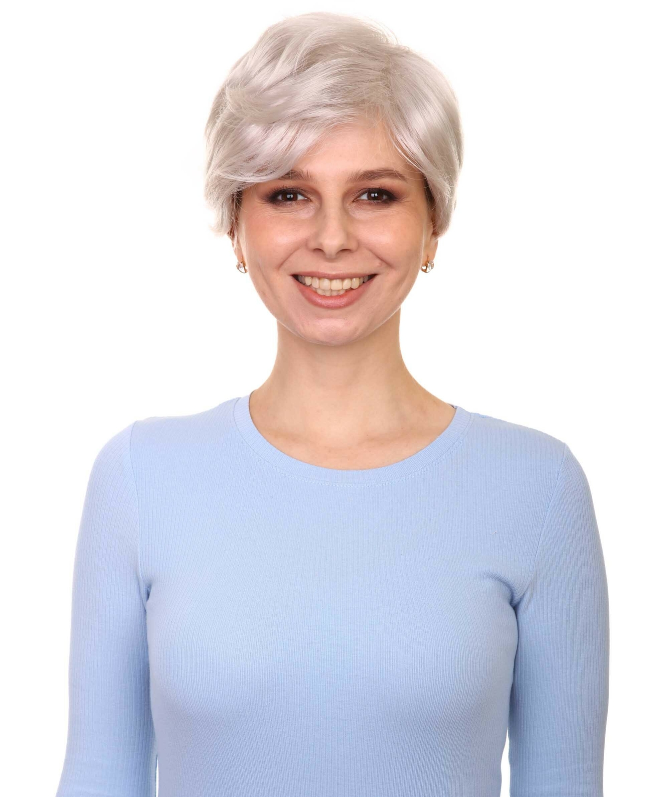 Shelley – Straight Kanekalon Synthetic Fiber Full Wig, 1.5 -5.5 in, Silver Grey
