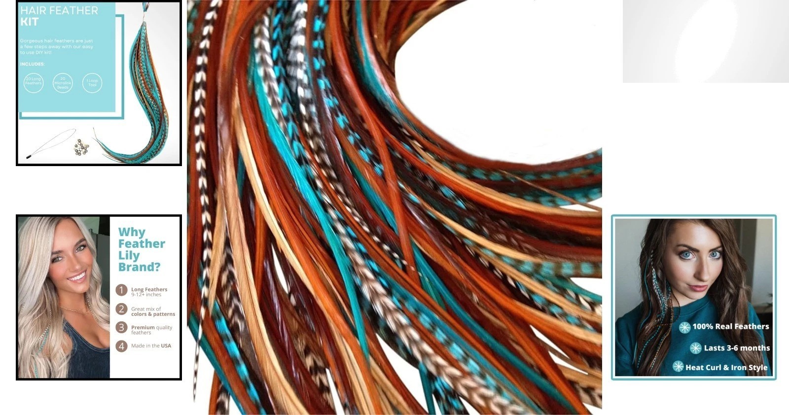 Rooster Hair Feathers Kit – Turquoise and Naturals for Stunning Styles