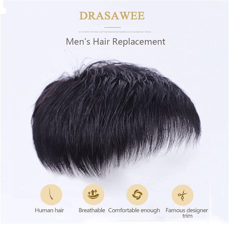 Men’s 100% Real Human Hair Topper Toupee Clip in Hairpiece Top Short Natural Wig