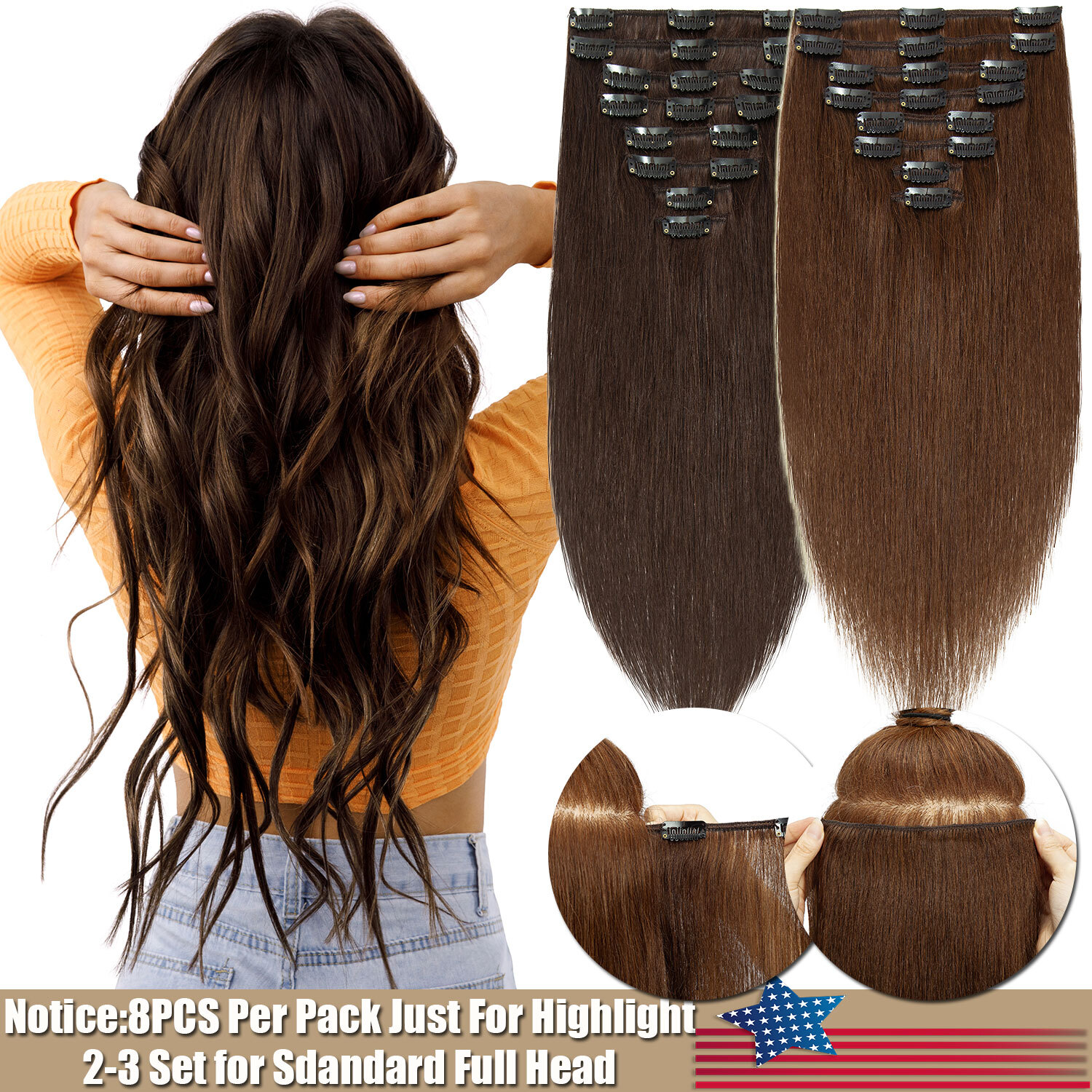 Balayage Clip In Human Hair Extensions 100%Real Remy Hair Full Head US CLEARANCE