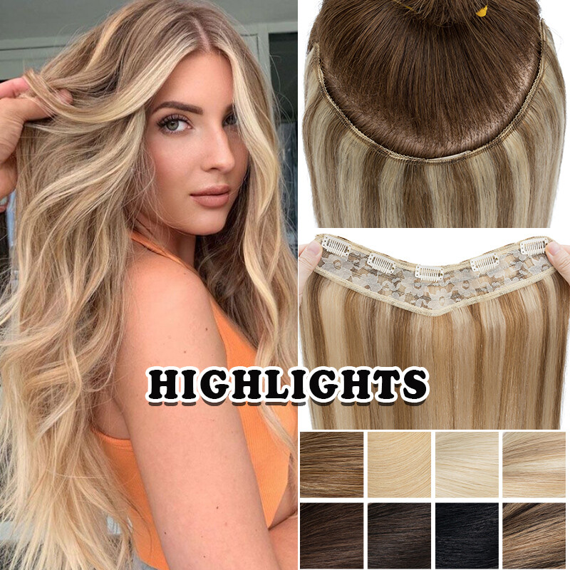 Real Remy Clip In Human Hair Extensions Thick One Piece Full Head Highlight Hair