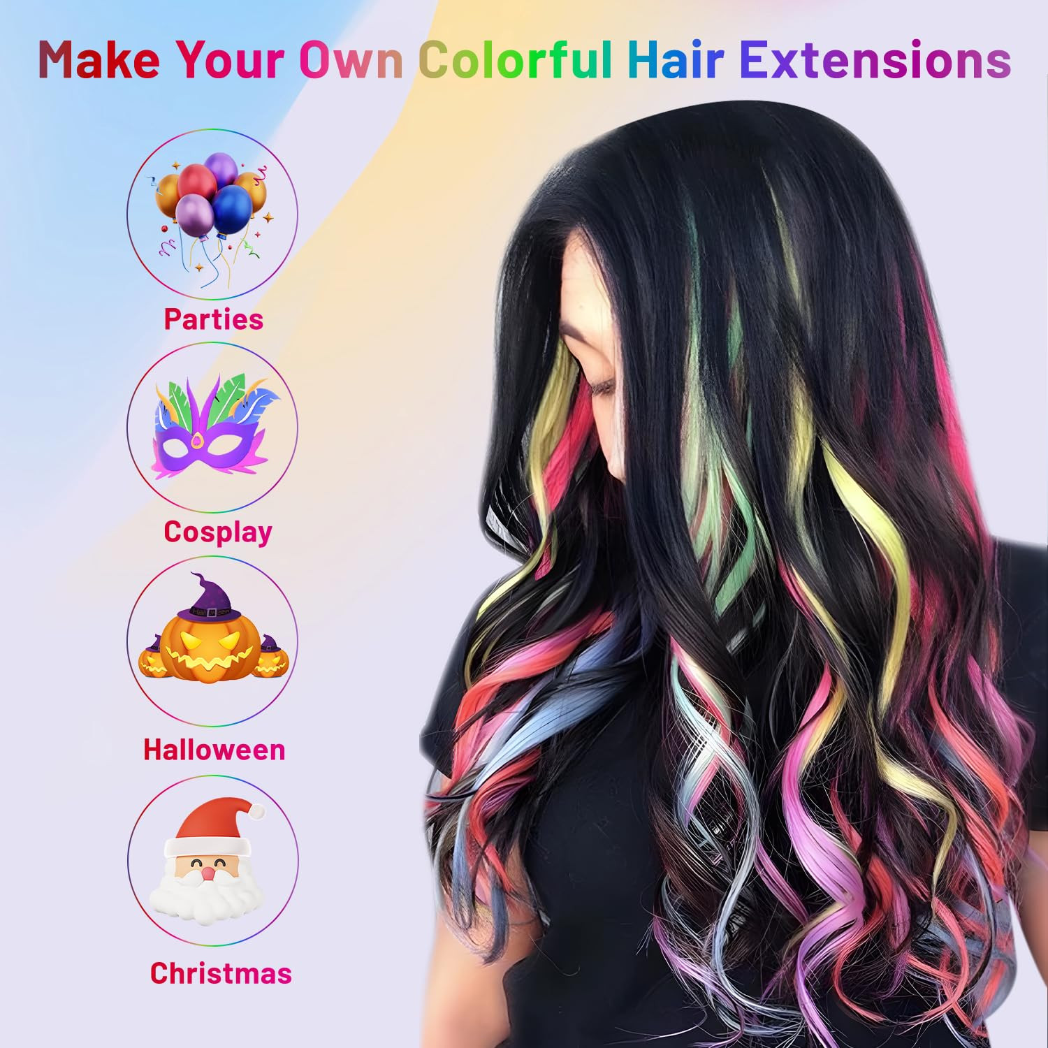 Colored Hair Extensions Curly Wavy Accessories for Women Girls,Multi-Colors Part