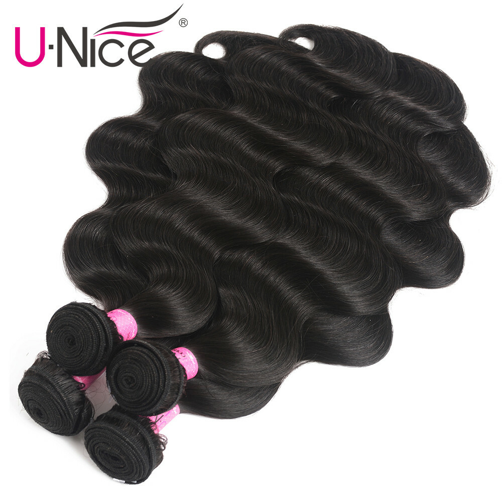 UNice Cambodian Body Wave Human Hair Weave 2 Bundles With Lace Closure Extension