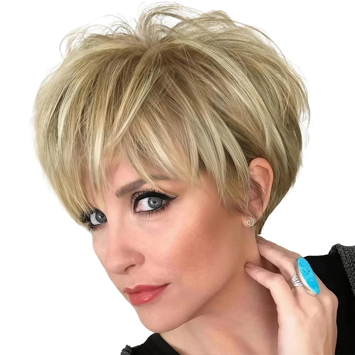 Pixie Cut Wigs Short Stylish Fluffy Layer Wig None Lace Replacement Wig with Ban