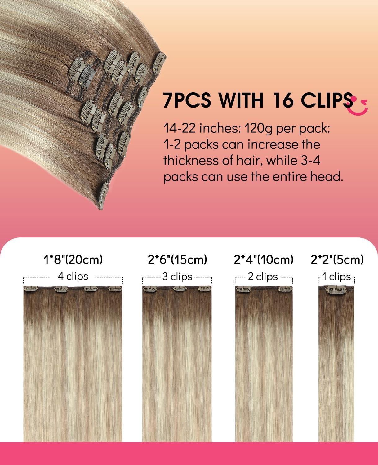 Balayage Clip-In Human Hair Extensions 22″ 120g Ash Brown to Platinum Blonde 7 P