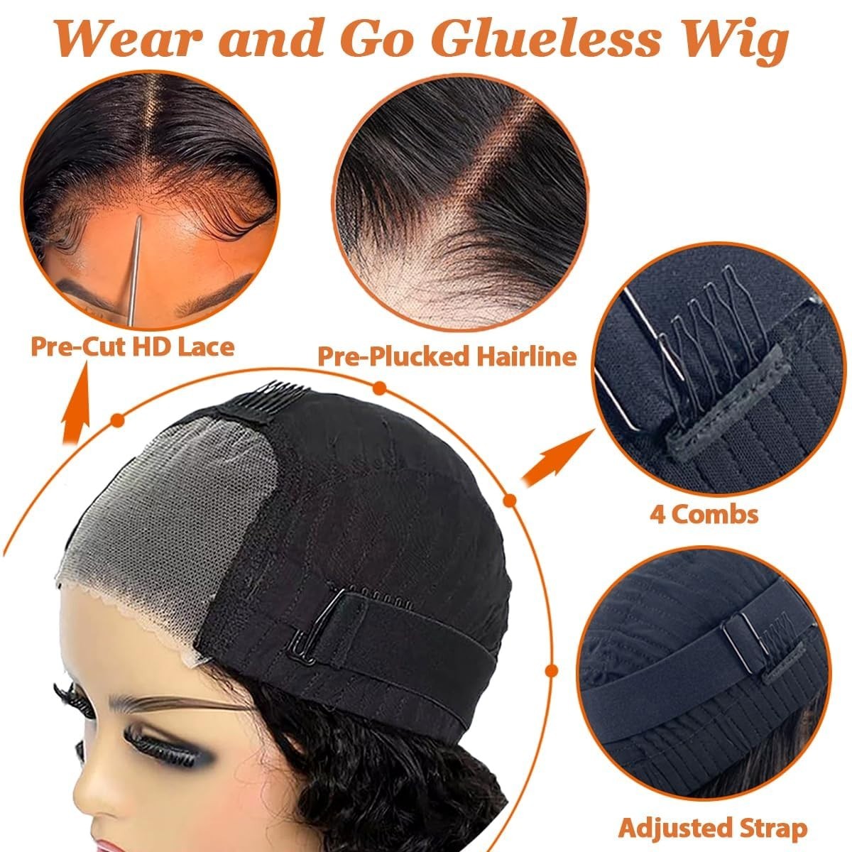 Wear and Go Glueless Wigs Human Hair Pre Plucked Pre Cut 4X4 Curly Bob Wigs