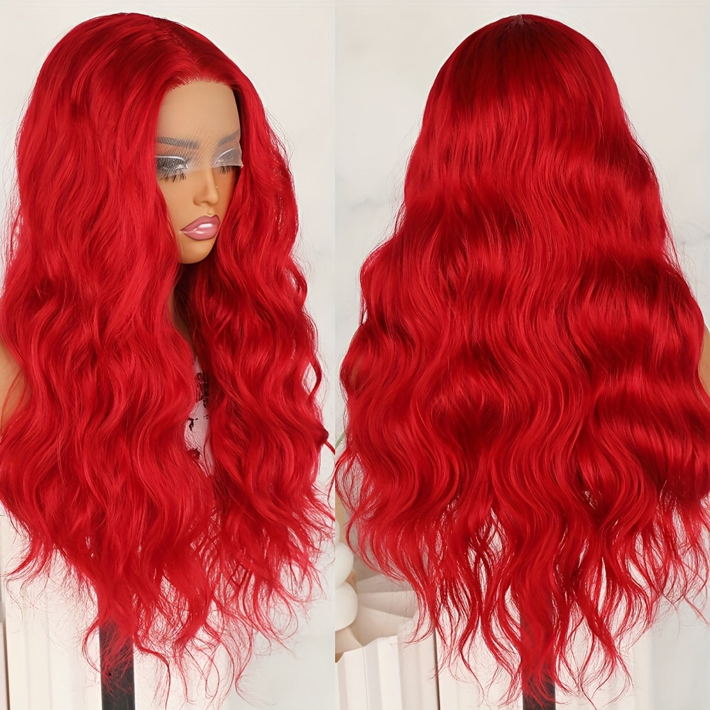 Red Wavy Hair Lace Front Wigs Long Natural Body Wave Heat Resistant Women Party