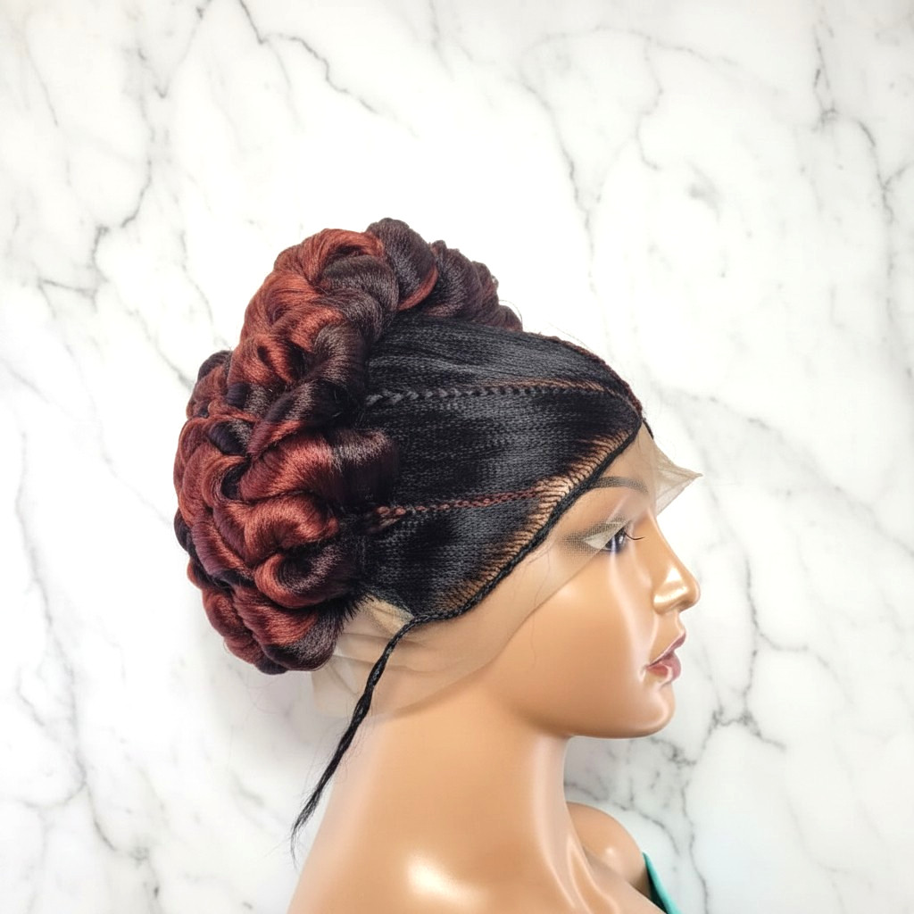 Handmade Cornrow Bun Braided Wig. Full Lace Cap, with Baby Hair