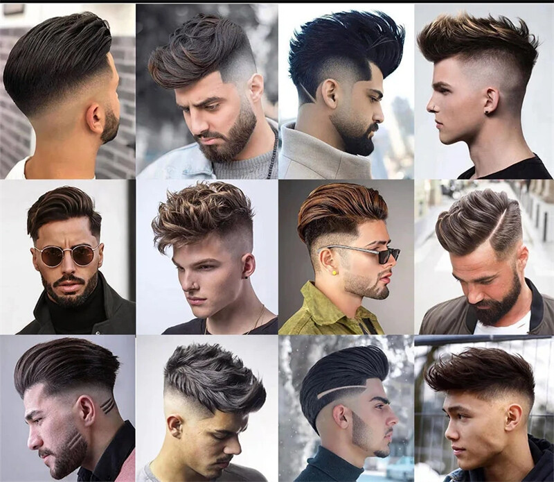 8×10 Remy Human Hair 8×10 1B50 Grey White Color Human Hair Men Toupee Skin Pu