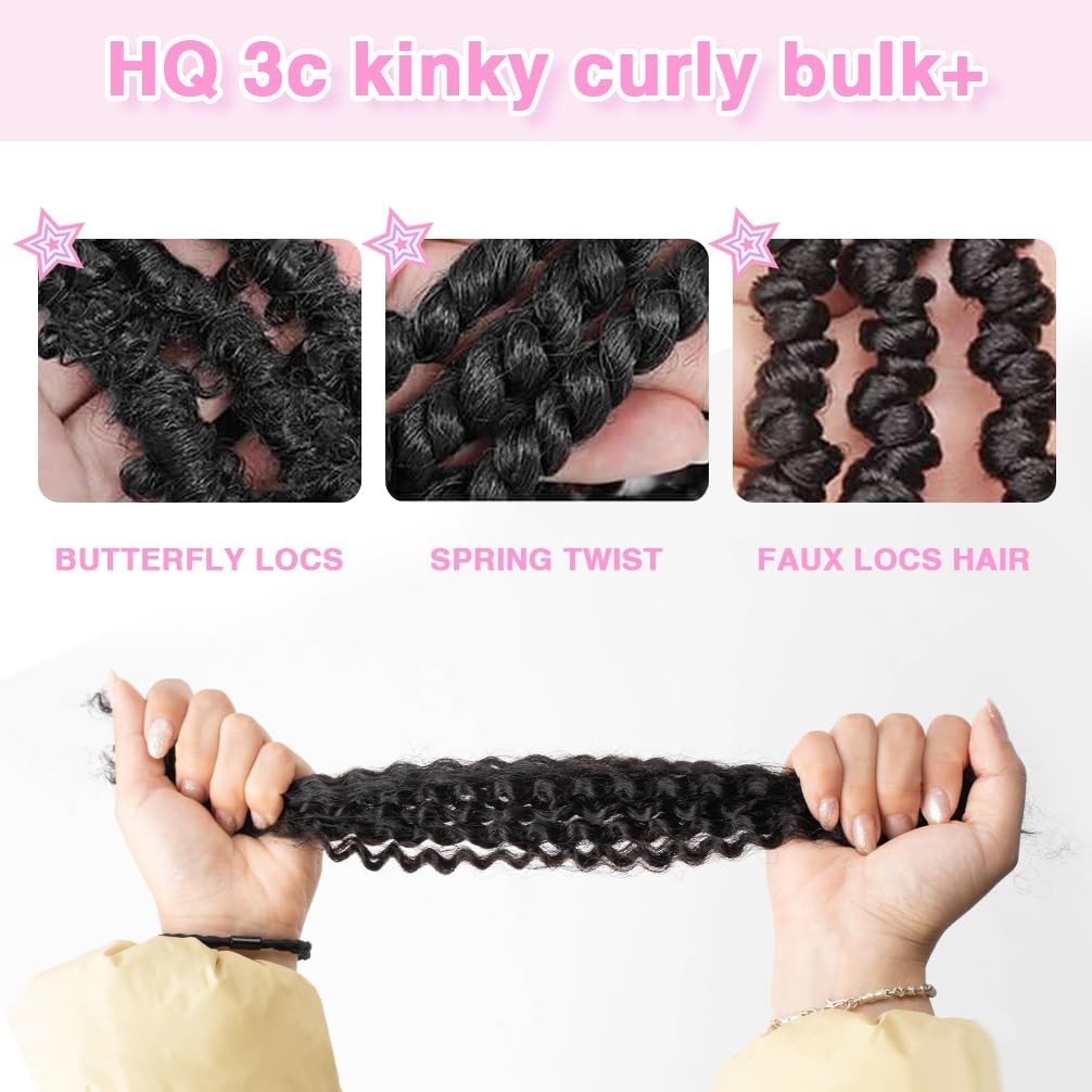 QVR Pro Kinky Curly Bulk Human Hair Extensions 20 Inch for Spring Twists 50 Gram