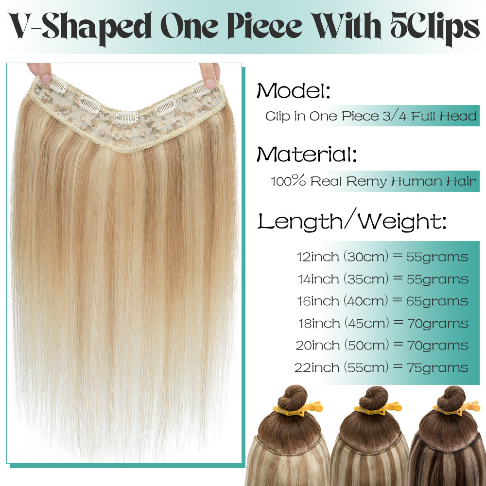 Thick V-Shape One Piece Clip In Highlight Remy Human Hair Extensions Full Head