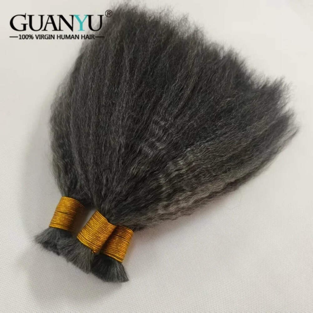 Black And Gray Color Highlighted Hair Bulk Micro Braiding Hair Weaving Kinky Str