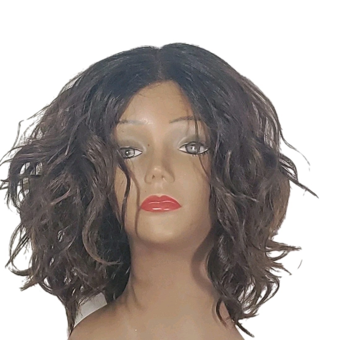 Shake-N-Go Women’s Brown Slight Highlights Messy Bob Wig w/Mesh Cap