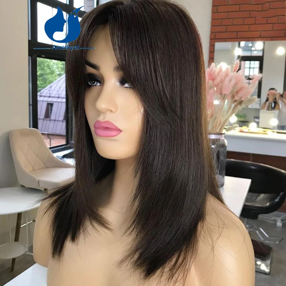 Layered Cut Short Bob 5.5X4.5 PU Silk Base Closure Wig Human Hair With Bangs 4X4