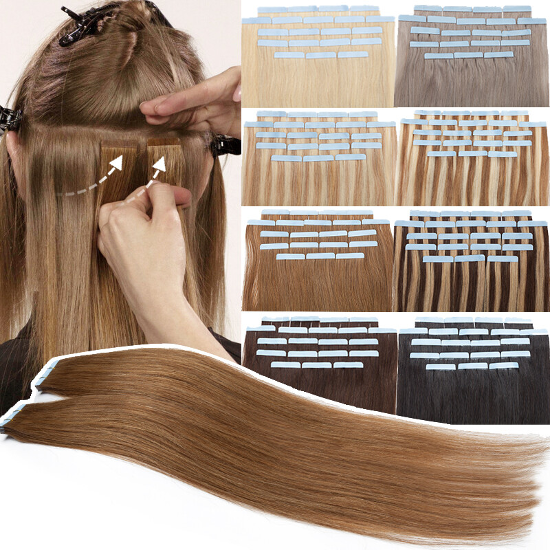 Skin Weft Tape In 100% Human Remy Hair Extensions Brown Blonde 16/18/20/22/24IN