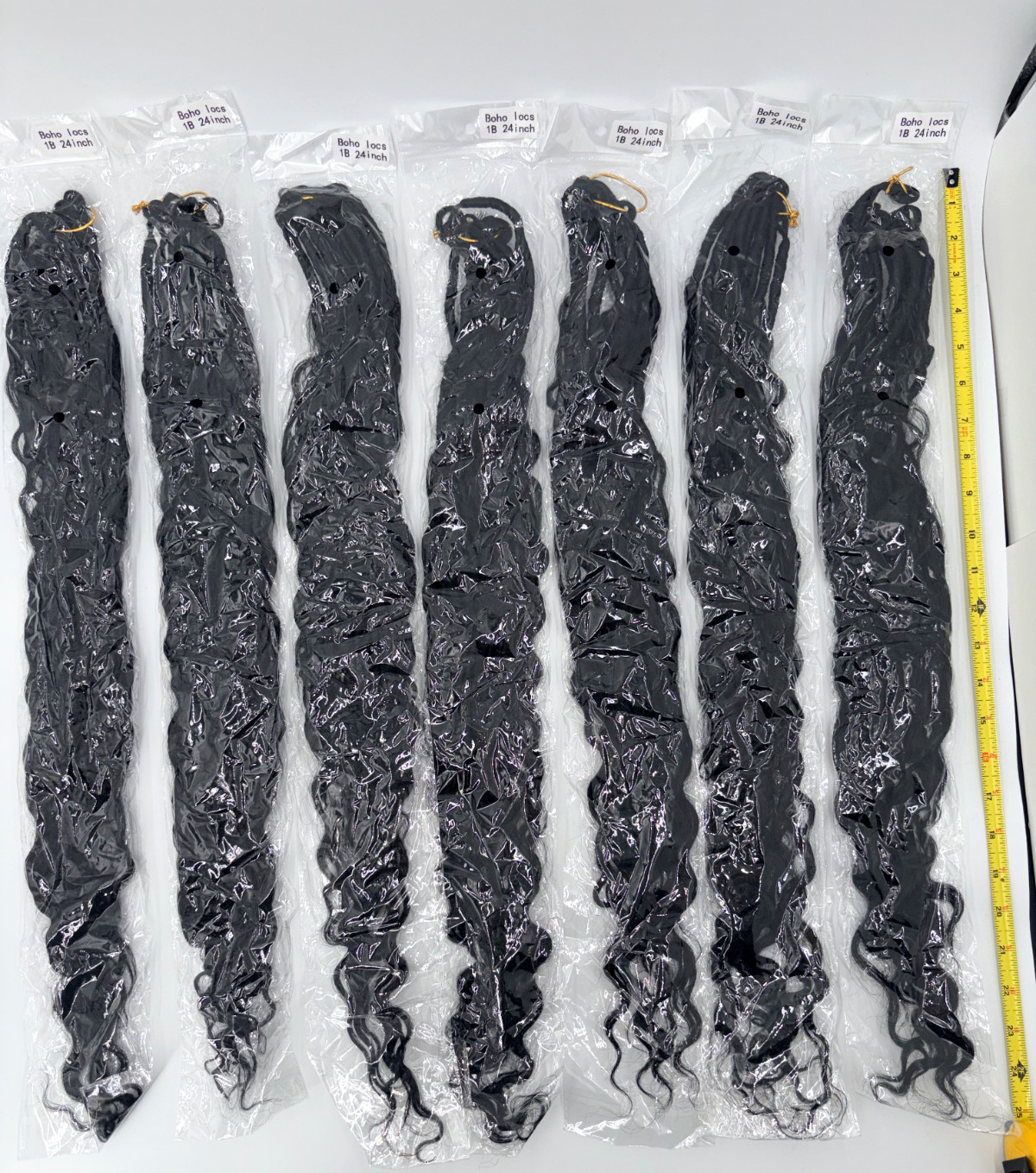 Boho Crochet Hair 24 Inch 7 Packs 9 strands in ea. pkg. 1B Black Curly ends-NEW