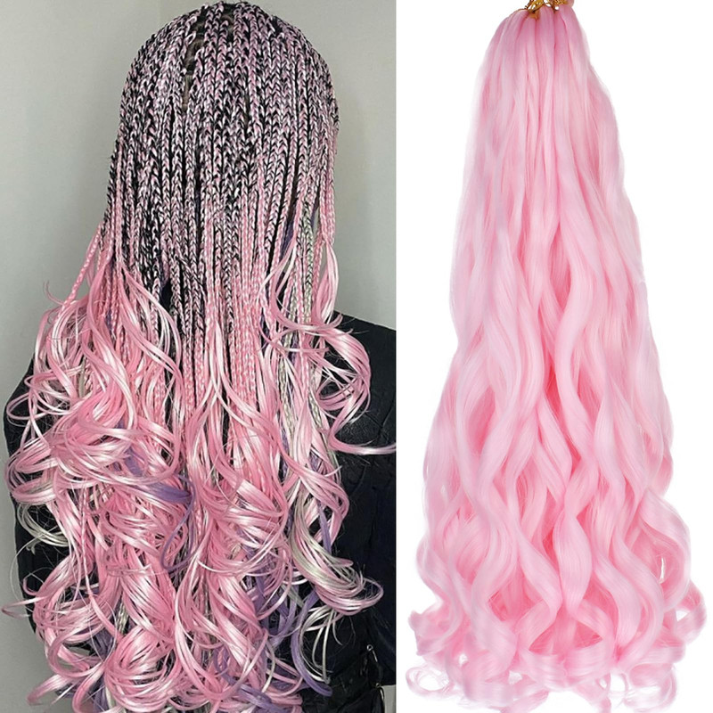 Union Beauty Pink French Curl Braiding Hair 22 Inch Curly 8 Packs Pre Stretched