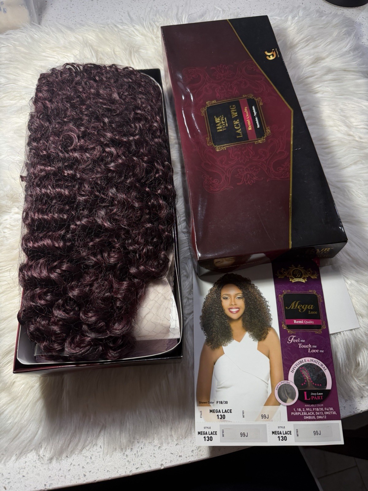 Hair Topic Mega Lace 130 99J Curly Synthetic Lace Front Wig 18in L-Part